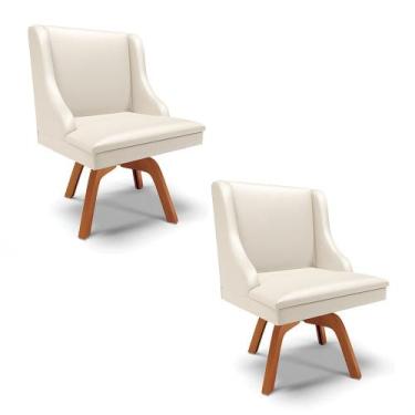 Imagem de Kit 02 Cadeiras de Jantar Liz material sintético Bege Base Giratória d