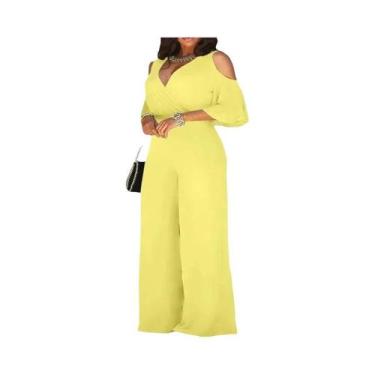 Imagem de Macacão Feminino plus Size Com Decote Em V E Ombros Descobertos, Calça