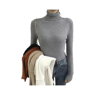 Imagem de Suéter De Gola Alta Em Cashmere Macio Para Mulheres, Tricô Básico Sóli