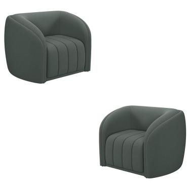Imagem de Kit 2 Poltronas Decorativas Sala De Estar Adam Veludo Cinza G45 - Gran Belo