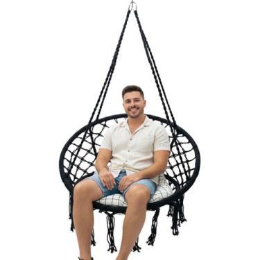Imagem de Rede Cadeira Balanço Suspensa Almofada Algodao Confortavel Teto Varand