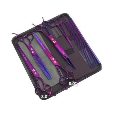 Imagem de Tesoura Profissional Curva Roxa Dragão Para Tosa De Animais De Estimaç