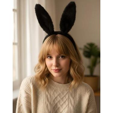 Imagem de Tiara Orelha De Coelho Pelúcia Fantasia Arco, Preto