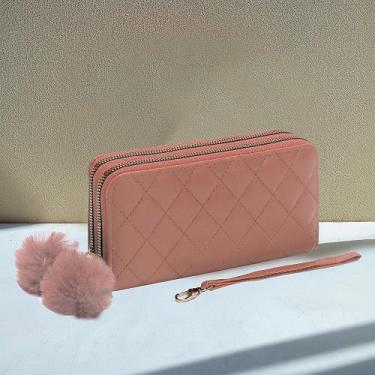 Imagem de Carteira feminina com 2 zíper grande lt665 - oem, Carne rosa, Lt665