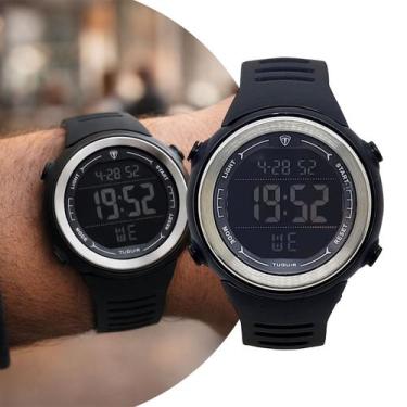 Imagem de Relógio Masculino Digital de Pulso Preto e Prata com Pulseira de Silic