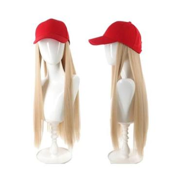 Imagem de Peruca Sintética Vermelha De 22 Polegadas Com Cabelo Liso E Extensões 