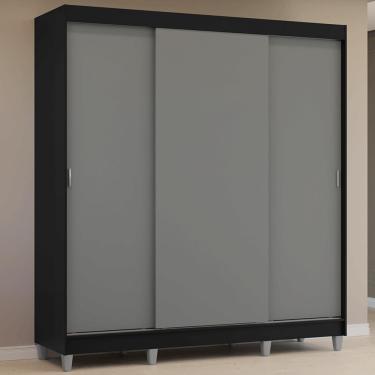 Imagem de Guarda Roupa Casal Reno 3 Portas de Correr 4 Gavetas MDP Preto-Cinza Madesa
