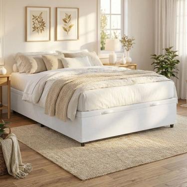 Imagem de Base Box com Baú Frontal Linho Padrão Classic Branco