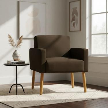 Imagem de Poltrona Hope Decorativa Confortável Para Sala Quarto Recepção Tecido Suede Pés Palito