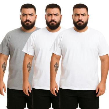 Imagem de Kit 3 Camisetas Masculina Plus Size Lisa Algodão Premium-Masculino