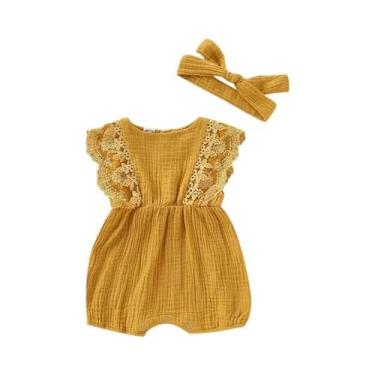 Imagem de Macacão Infantil de Algodão com Renda para Meninas (0-18 Meses) - Verã