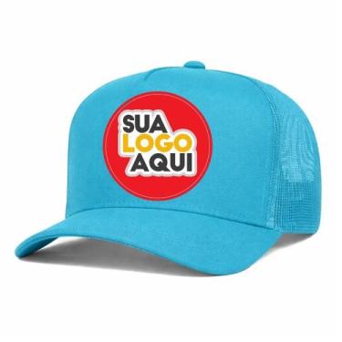 Imagem de Kit 5 Bonés Personalizados DTF Trucker Redinha Tela Aba Curva Cor:Azul