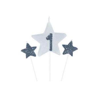 Imagem de Vela de Aniversário New Star Prata - Número 1 - Curifest