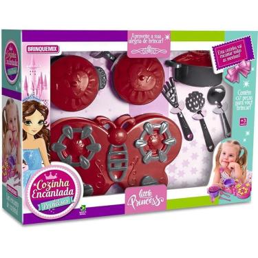 Imagem de Cozinha de Brinquedo Encantada Princesas ME com 7 Peças Vermelha e Rosa Brinquemix