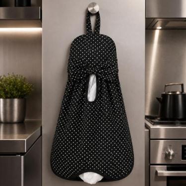 Imagem de Puxa Saco Artesanal de Tecido Poá Preto Feito à Mão Organizador de Sac
