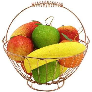 Imagem de Kit Fruteira Redonda Com 12pçs Frutas Artificial Em Isopor - Genérico