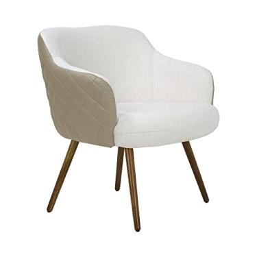 Imagem de Poltrona Decorativa Kitana Pés Palito PU Sintético/Linho Bege/Branco - Gran Belo