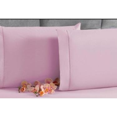 Imagem de Kit 2 Fronha Avulsa Percal 200 Fios Ponto Palito Rosa