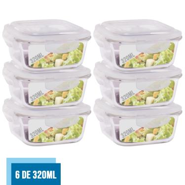 Imagem de Jogo com 6 Pote Vidro Hermético Marmita Tampa Plástico 320ml