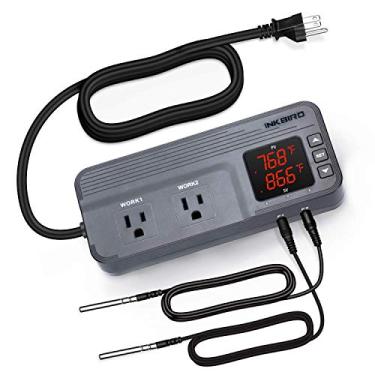 Imagem de Inkbird Controlador De Temperatura ITC-608T Com Sensor De Temperatura Duplo AC Termóstato De Saída De Estágio Duplo Com Estágio De Tempo De 12 Períodos Listado 1800W Controlador De Temperatura+Sonda De Temperatura*2