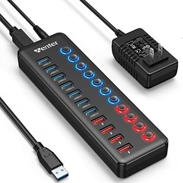Imagem de Hub USB 3.0 alimentado, divisor de dados Wenter USB de 11 portas com 4 portas de carregamento inteligentes e interruptores individuais de LED liga/desliga e adaptador de energia 12/3A para Mac, Windows, Chrome e Linux OS