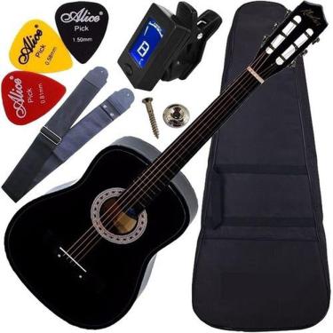 Imagem de Kit Violão Barato Queens Acústico Cordas Aço Bk Com Capa