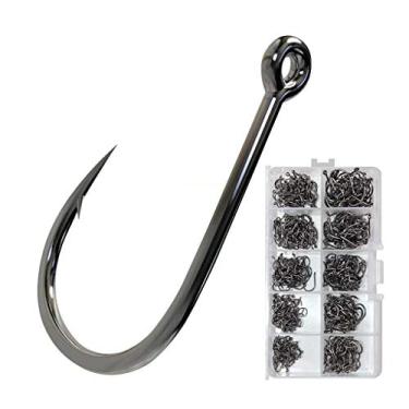 Imagem de KIZQYN Ganchos de pesca conjunto de ganchos de pesca de aço de alto carbono isca afiada anzol para água salgada água doce com caixa de plástico 10 tamanhos 500 peças acessórios de pesca (cor: preto)