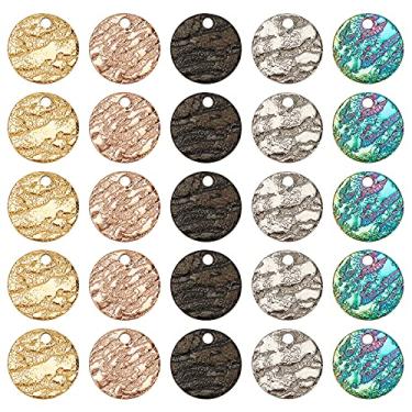 Imagem de PH PandaHall 50 pçs 5 cores 10,5 mm aço inoxidável liso redondo, pingentes de etiqueta de texto mensagem de carimbo em branco pingentes redondos com padrão texturizado para pulseira brinco de joias