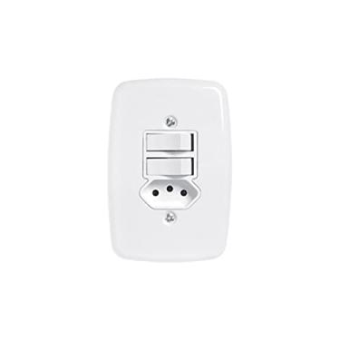 Imagem de Interruptor de 2 teclas simples + tomadas 2P+T 10A 250V com placa branca