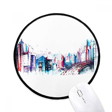 Imagem de Tapete de mouse aquarela arranha-céus de edifício moderno desktop escritório tapete redondo para computador