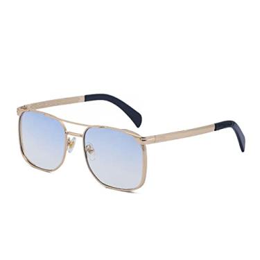 Imagem de Óculos de sol quadrados masculinos de luxo designer masculino vintage óculos de sol de condução sombras uv400 óculos de metal, ouro azul amarelo, tamanho único