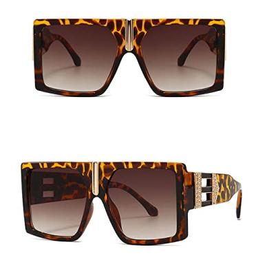 Imagem de Óculos de sol grandes da moda com armação grande, óculos de sol quadrado preto clássico para mulheres, óculos de condução masculinos de luxo grande, leopardo, tamanho único