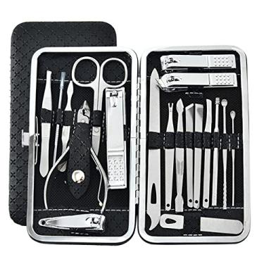 Imagem de 19 Pçs Conjunto de Manicure Cortadores de Unhas Kit de Pedicure Kit de Manicure em Aço Inoxidável Cortadores de Unhas Kit de Cuidados Profissionais Ferramentas para Unhas, Preto