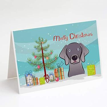 Imagem de Caroline's Treasures BB1603GCA7P Cartões comemorativos e envelopes da árvore de Natal e Weimaraner, pacote com 8, 7 x 5, multicolorido