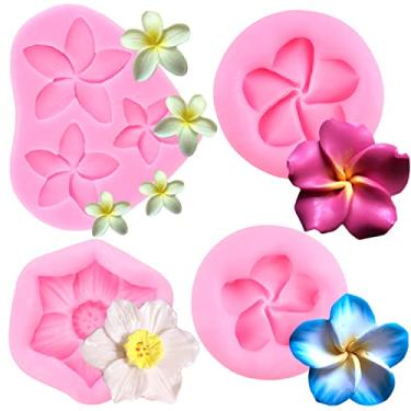 Imagem de Mujiang Plumeria Molde de Silicone Flor Lótus Fondant Moldes de Chocolate para Decoração de Bolo de Flores Doces Conjunto de 4