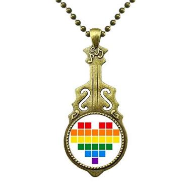 Imagem de DIYthinker Rainbow Gay LGBT Colar com pingente de música de guitarra antiga
