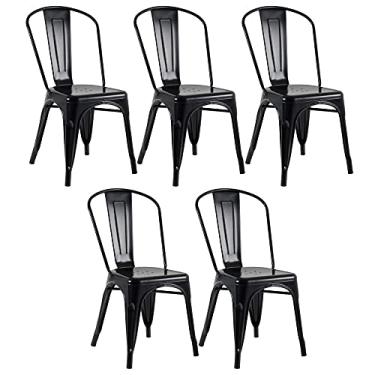 Imagem de Loft7, Kit 5 Cadeiras Iron Tolix Design Industrial em Aço Carbono Vintage Moderna e Elegante Versátil Sala de Jantar Cozinha Bar Restaurante Varanda Gourmet, Preto SemiBrilho.