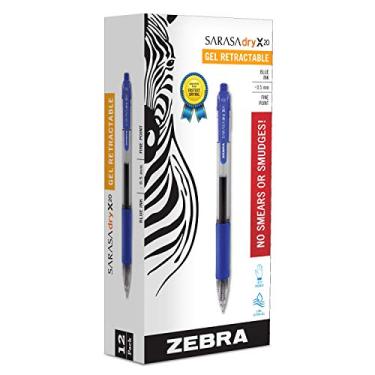 Imagem de Zebra Pen Caneta de gel retrátil Sarasa Dry X20, ponta fina, 0,5 mm, tinta azul, pacote com 12