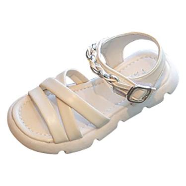 Imagem de Sandálias infantis sandálias chiques para meninas moda tendência plataforma sandálias de praia meninas sola macia sapatos de bebê, Bege, 1 Big Kid