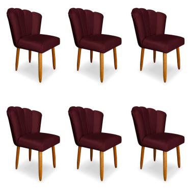 Imagem de Kit 6 Cadeiras de Jantar Pétala Estofada Pés Palito Veludo Bordô - Montanaris Decor