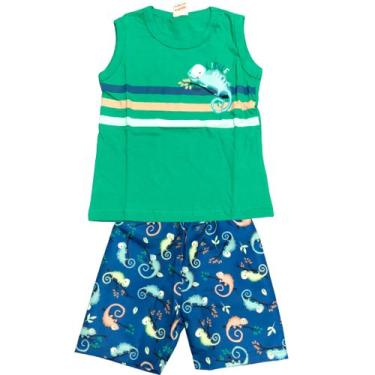 Imagem de Conjunto Infantil Brandili Camiseta Regata e Bermuda - Em Meia Malha e Microfibra - Verde e Azul