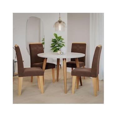Imagem de Mesa de Jantar Cimol Lavínia com 4 Cadeiras - Madeira/Off White/Nature/Chocolate