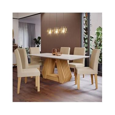 Imagem de Mesa de Jantar Cimol Alessia com 6 Cadeiras - Nature/Off White/Gengibre