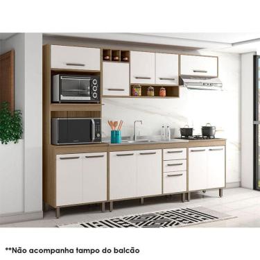Imagem de Cozinha 5 Peças com Balcão de Pia Ambiente Lisboa Carvalho OAK Off White - Poliman