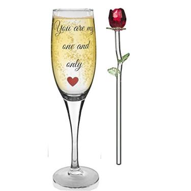 Imagem de BANBERRY DESIGNS Love Champagne Glass and Red Crystal Rose - You are my One and Only Loving Saying - Wife Husband Girlfriend Boyfriend Anniversary