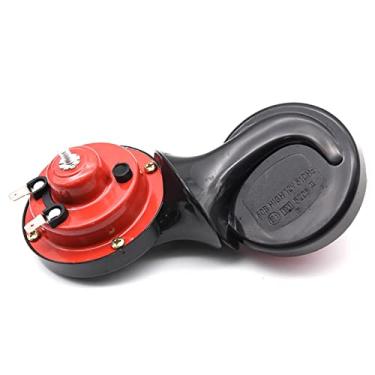 Imagem de Buzina de ar super alta buzina de caracol pequena buzina de carro vermelha universal 120 DB sirene de buzina de caracol 12 V de tom duplo buzina elétrica de ar alto som alto-falantes kit de buzinas de trem