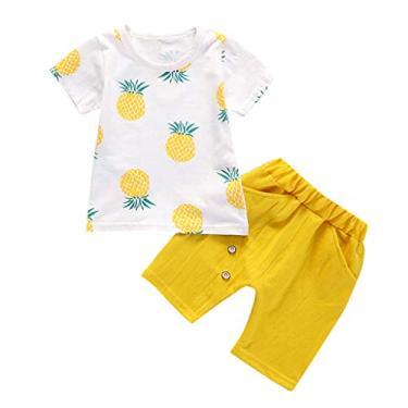 Imagem de Top cropped fofo para meninas conjunto curto camiseta sólida bebê crianças abacaxi casual meninos meninas (amarelo, 2-3 anos)