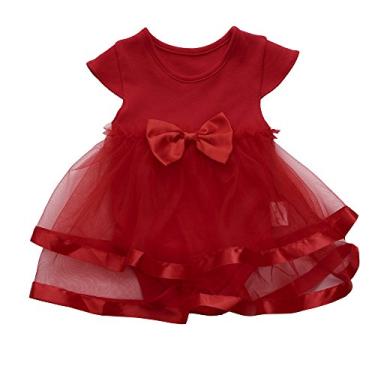 Imagem de Macacão de festa de bebê para meninas, roupas de princesa, vestido de aniversário, vestido infantil com laço, tutu, vestido de coquetel, Vermelho, 6 Meses
