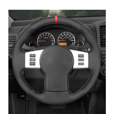Imagem de LAVIYE Mão-costurado preto camurça tampa volante, para Nissan Pathfinder Frontier Xterra 2005 2006 2007 2008 2009 2010 2011-2015