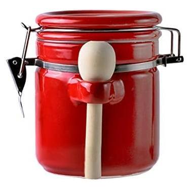 Imagem de Vasilha selada de café de porcelana com blocos de válvula Latas de chá em pó Frascos de grãos doces Recipiente de alimentos Garrafa de armazenamento de especiarias com tampa Colher para café moído, ch